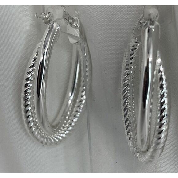 Sterling Silver Hoop Earrings Textured Twist Style Women's Fashion Stunning Chic - Picture 1 of 15